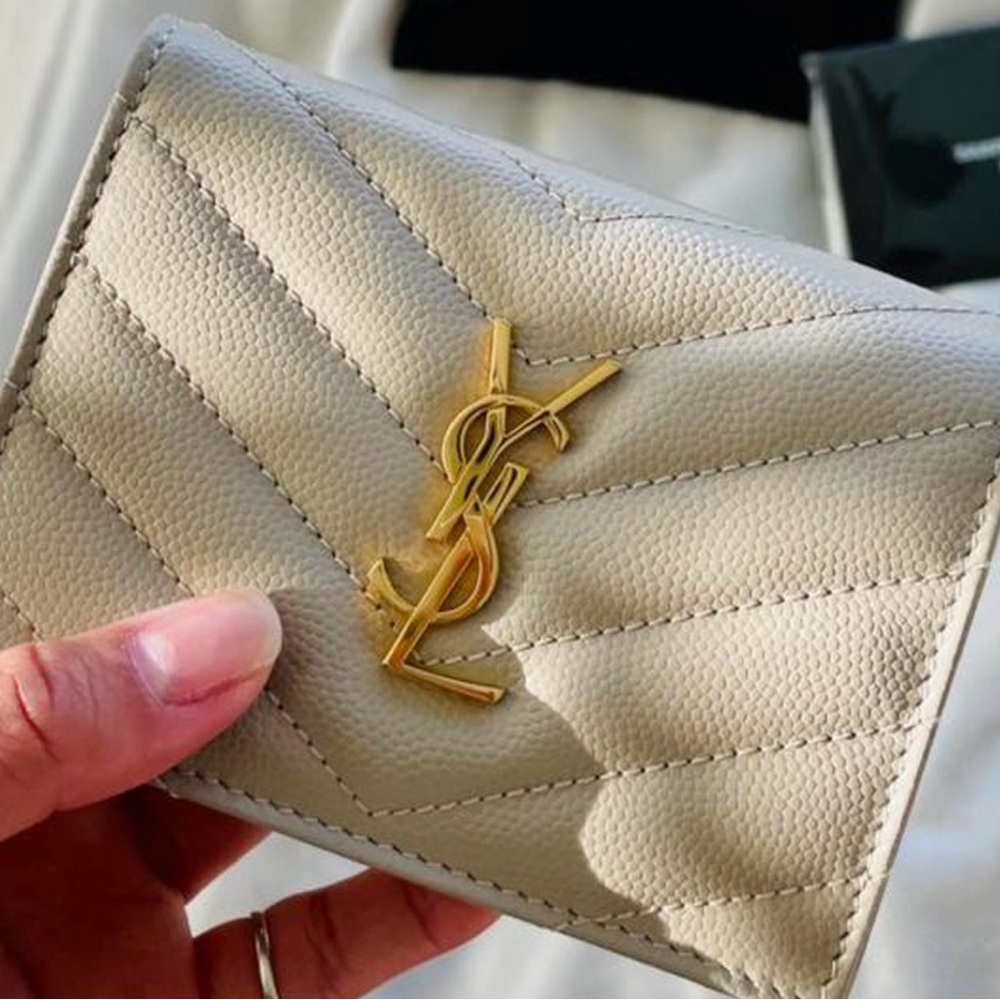 YSL Beige Leather Envelope Wallet